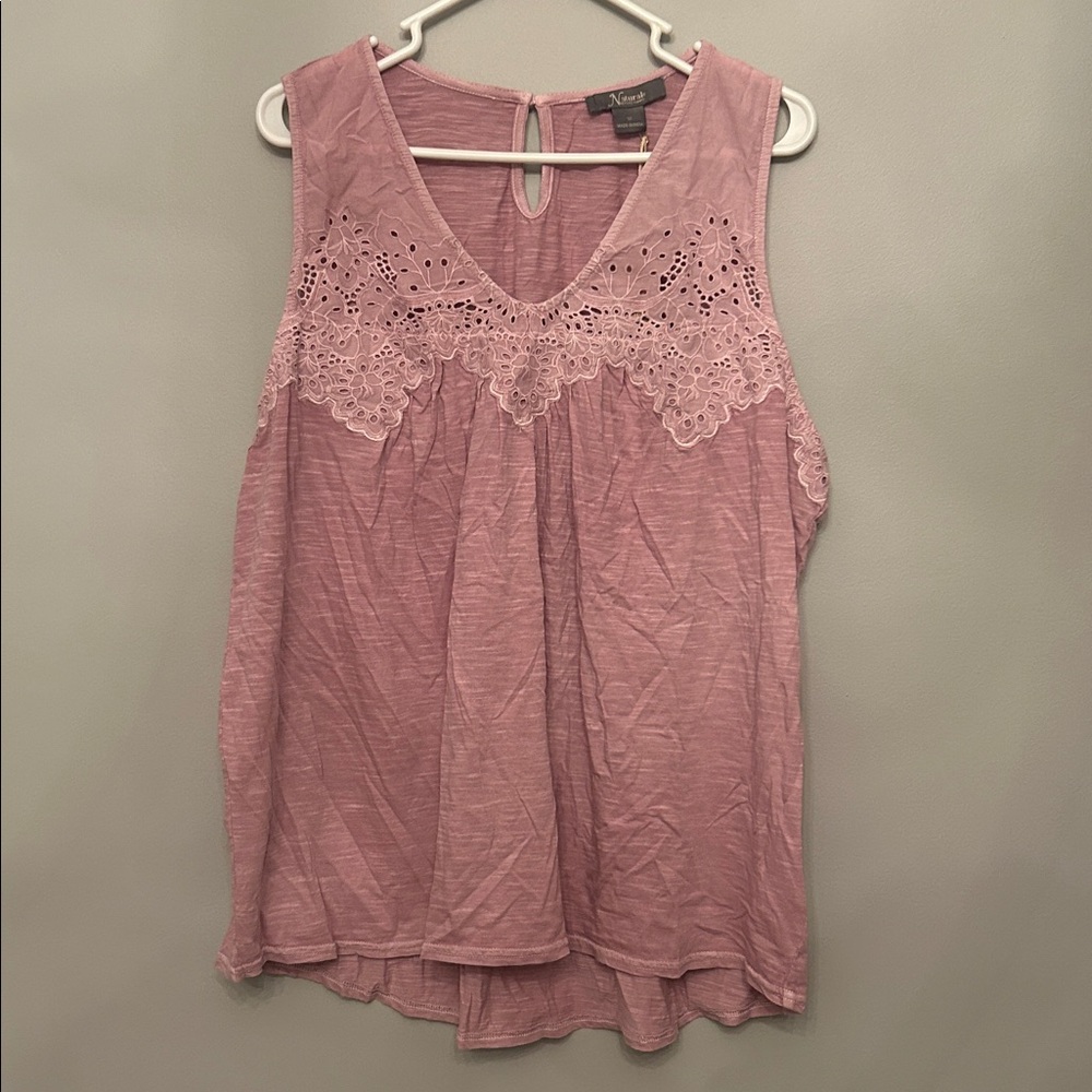 NWT Natural Reflections Dawn Pink Eyelet Floral Tank Top, Size 1X